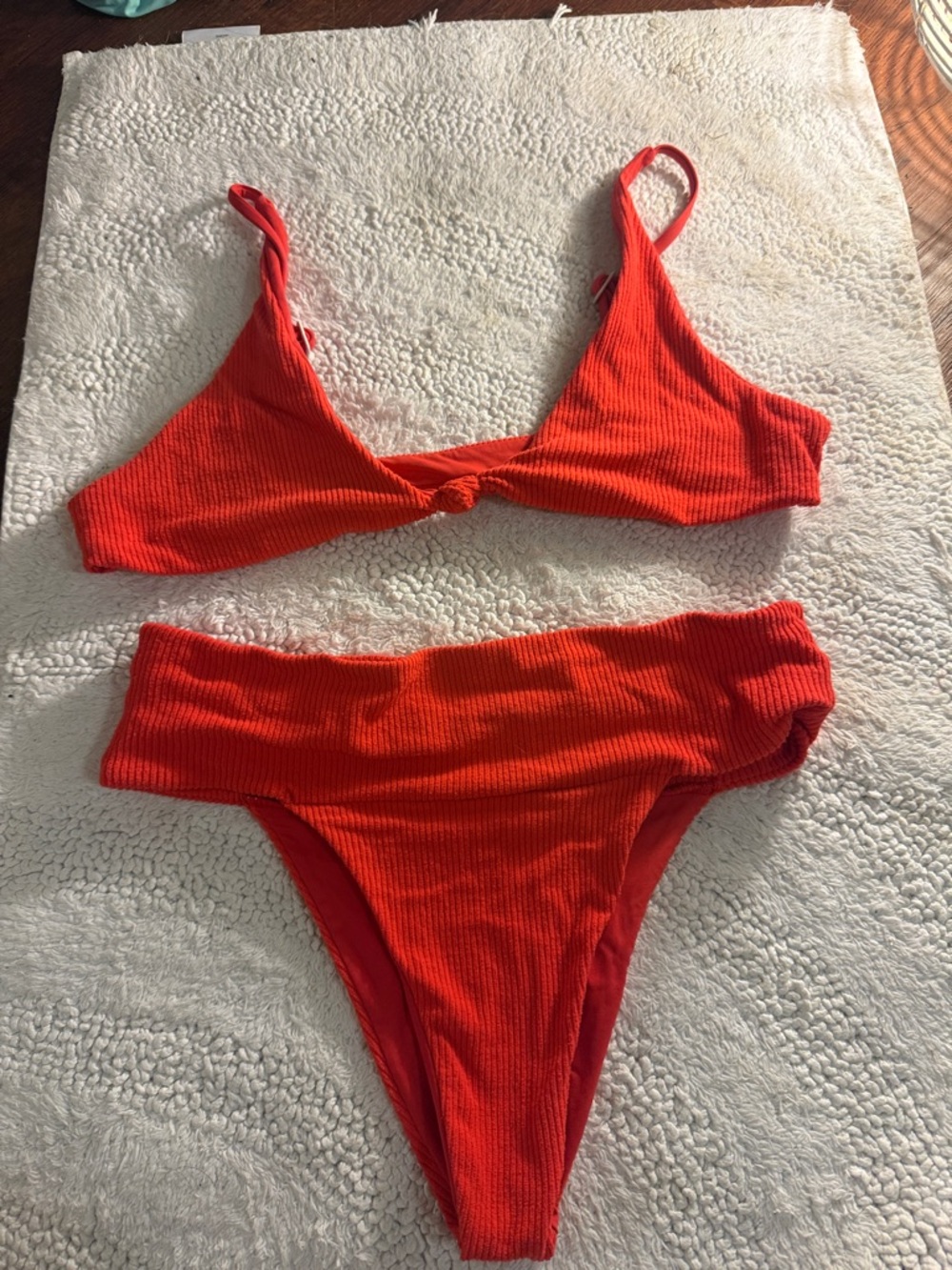 Red Ribbed Bikini Set - Women's Two-Piece Swimwear